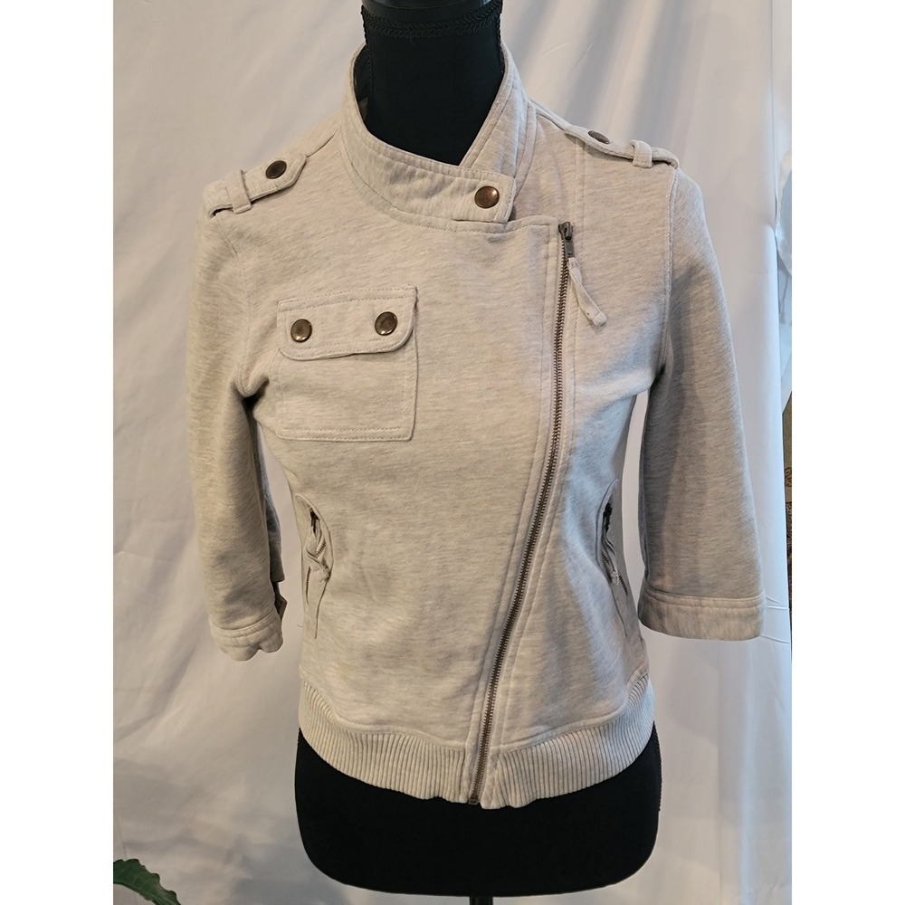 Hurley Womens Moto Jacket Heather Grey Sweatshirt Asymmetrical Zip Size S